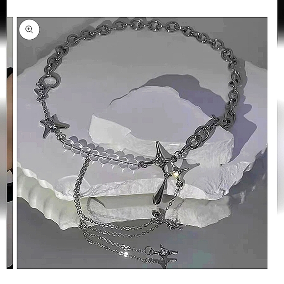 Silver North Star Beaded Chain Link Punk Necklace - Picture 12 of 13